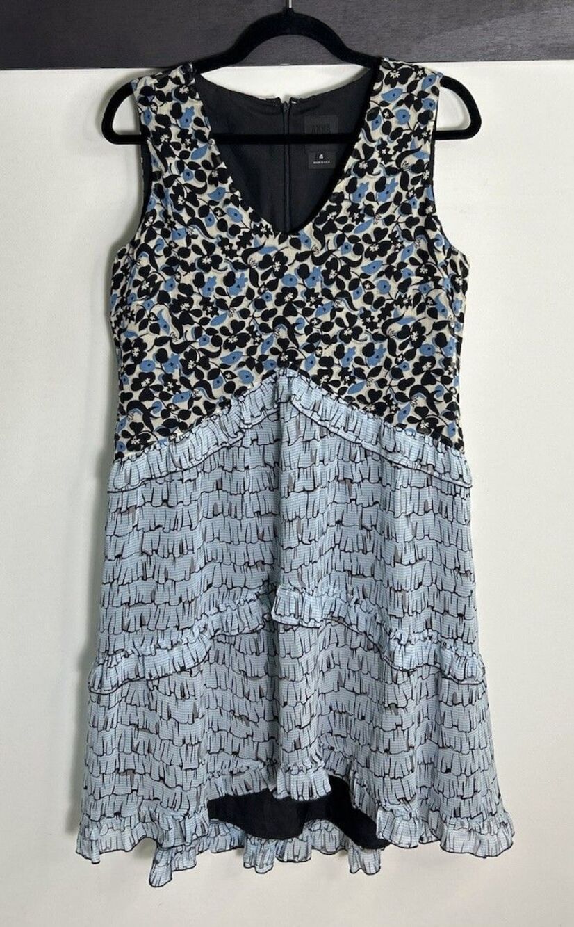 Vintage ANTHROPOLOGIE ANNA SUI Blueflower Silk Swing Dress Tiered Boho Fairy Y2K